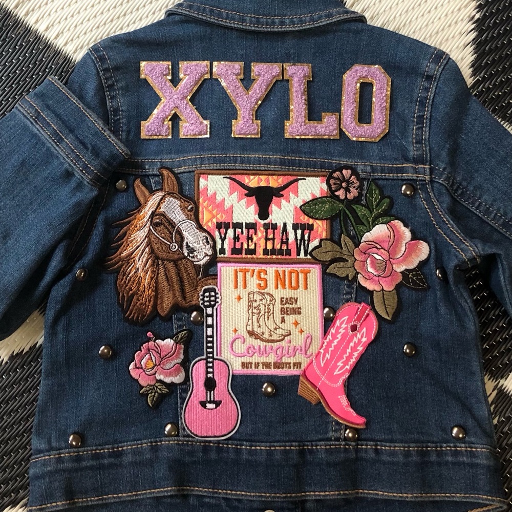 PERSONALIZED Kids Denim/Jean Jacket designed by STORY PATCH’D “Cowgirl Collage”